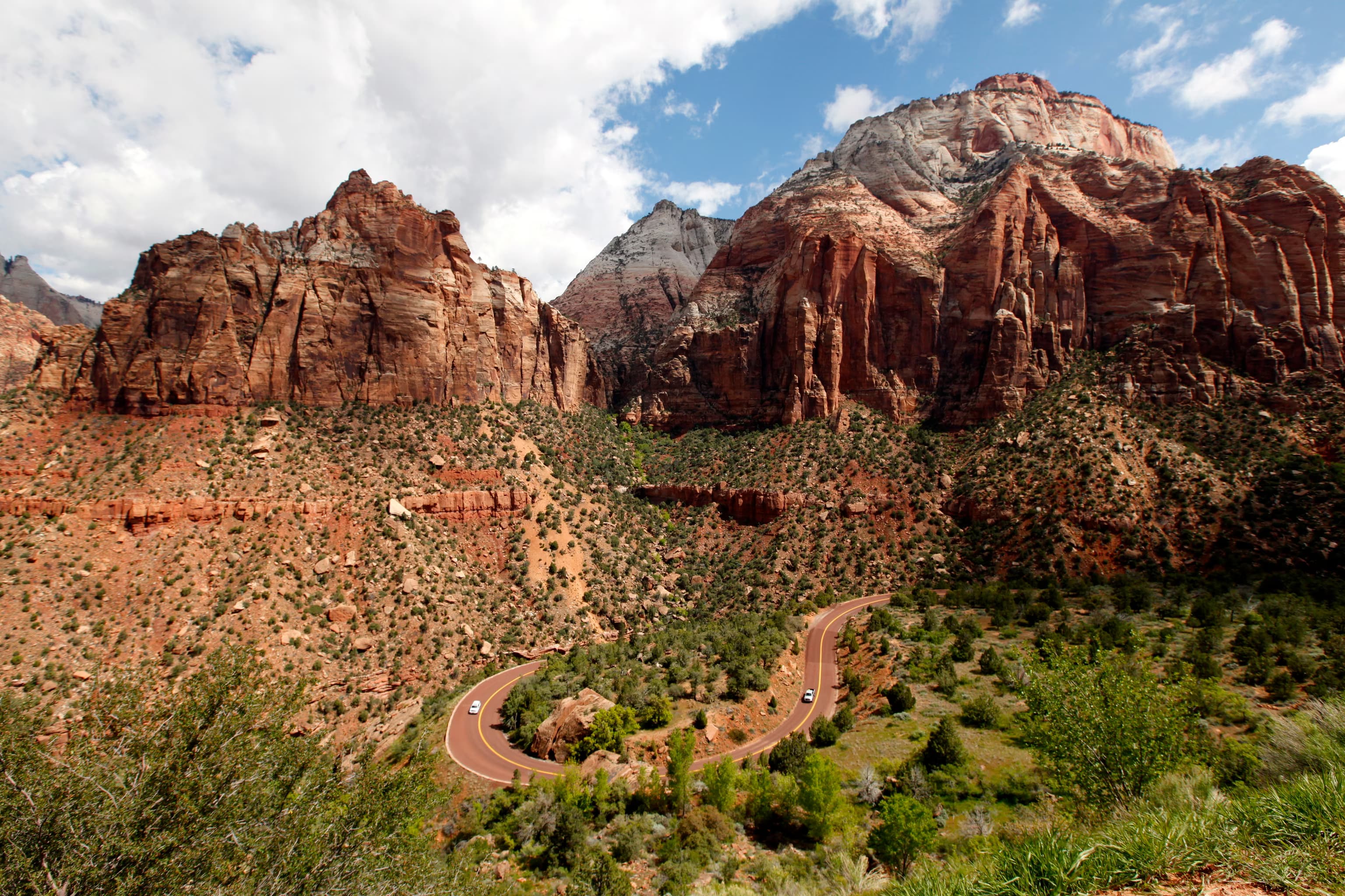 Snow-capped mountain with trail